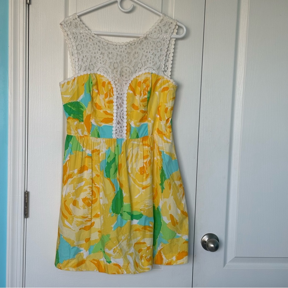 Lilly Pulitzer Floral Lace Mini Dress in Yellow and Blue